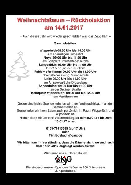 Weihnachtsbaum Rückholaktion 2017
